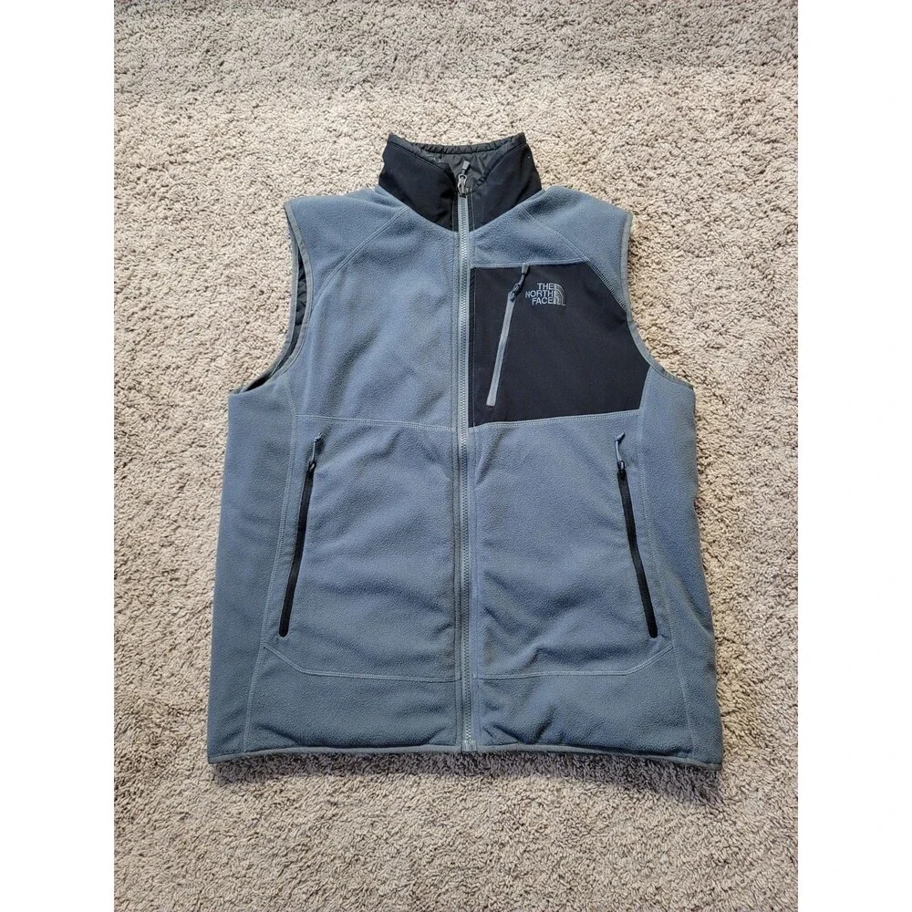 The North Face Men's L Trinity Reversible Puffer Fleece Vest Black Gray Full Zip